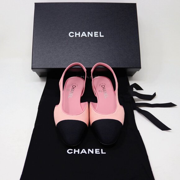 CHANEL 37.5 Pink Sequin Slingback 24P Interlocking CC Logo - Picture 2 of 14